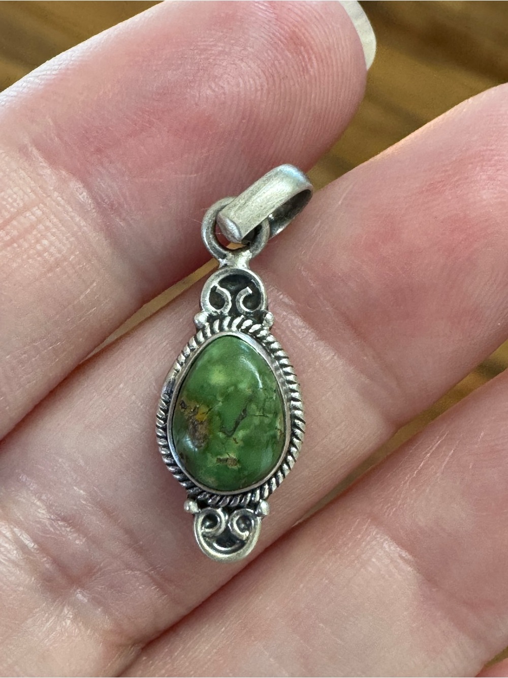Sonoran Gold Green Turquoise Sterling Silver Teardrop Pendant - Handcrafted